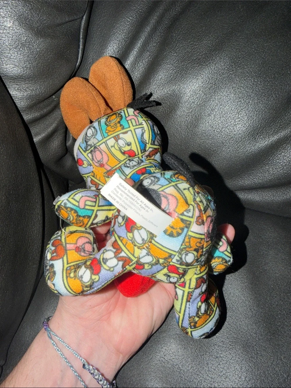 Plush Dog Toy — Multicolor with Red Accent